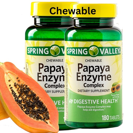 [BRSROAQQCUCBQD3P] Spring Valley Papaya Enzyme Chewable - 360 Vegan Tablets, Bromelain New Formula Digestive Aid