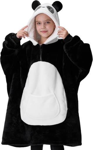 [BRSRA2Y6O56Q4HTJ] Giggling Getup Wearable Blanket Hoodie for Girls and Boys Sherpa Fleece Hooded Blanket Sweatshirt Warm Cozy Sherpa Wearable Throw Oversized Hoodie with Giant Pocket & Sleeves for Kids Panda