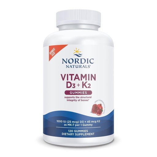 [BRSRMBQ5DEPAMFD6] Nordic Naturals Vitamin D3 + K2 Gummies, Pomegranate - 120 Gummies - 1000 IU Vitamin D3 + 45 mcg K2- Great Taste - Bone Health, Promotes Healthy Muscle Function - Non-GMO - 120 Servings