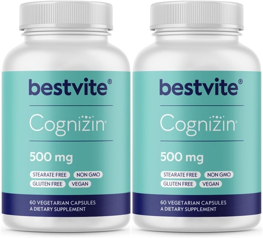 [BRSWGFT7CUBREELG] BESTVITE Cognizin Citicoline 500mg(120 蔬菜卡普尔斯)(60x2) - 临床研究 诺特罗匹克猪笼草(Premium Choline Nootropic) - 无 Stearates - Vegan - Gluten Free - Brain 补充记忆和焦点