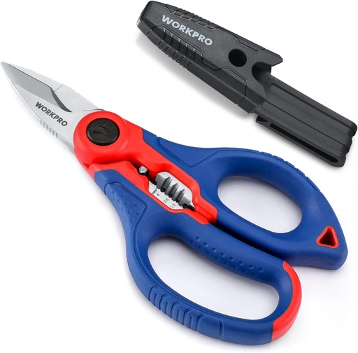 [BRSW2YYKO56AKALB] WORKPRO Stainless Electricians Scissors, 6.4" Professional Electrician Shears with Wire Stripper for Soft Cable (Not Suitable for Diving Use)