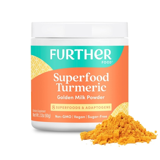 [BRSWGH3QAAGQK2D5] Further Food Superfood Turmeric Root Powder - Maximum Absorption, Natural Immune Booster, Golden Milk Blend, Sugar Free, Keto, Vegan, Non-GMO, 2.12 Oz