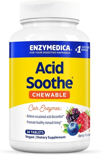 [BRSWIZYLCACBM3DE] Enzymedica - Chewable Acid Soothe, Supports the Relief of Occasional Heartburn + Indigestion, 30 count