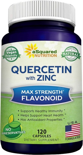 [BRSWYFILPN6BEA3H] aSquared Nutrition Quercetin 1000mg avec supplément de zinc - 120 Capsules - Quercetin Dihydrate avec Black Elderberry & Zinc - Pilules complexes de poudre Max Strength pour aider à améliorer la réponse immunitaire