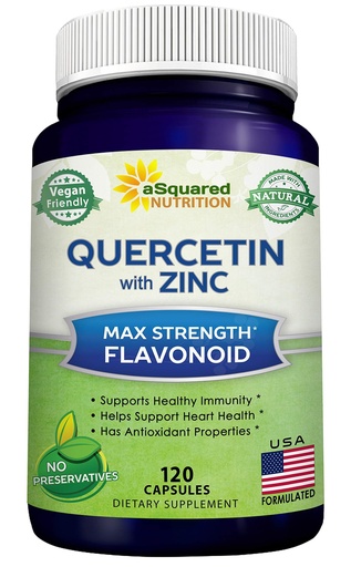 [BRSWYFILPN6BEA3H] aSquared Nutrition Quercetin 1000mg with Zinc Supplement - 120 Capsules - Quercetin Dihydrate with Black Elderberry & Zinc - Max Strength Powder Complex Pills to Help Improve Immune Response