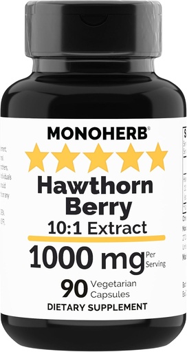 [BRSROGQTOIPBEFD5] MONOHERB Hawthorn Berry Extract 1000 mg - 90 Vegetarian Capsules