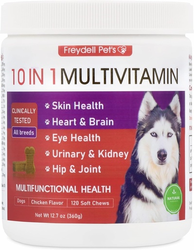 [BRSROAD6PMDRUCTB] Freydell Pets Multivitamin Dog Supplement: Glucosamine Chondroitin, Probiotics, Omega Fish Oil, Skin and Coat Allergy Vitamins - Dog Supplements & Vitamins