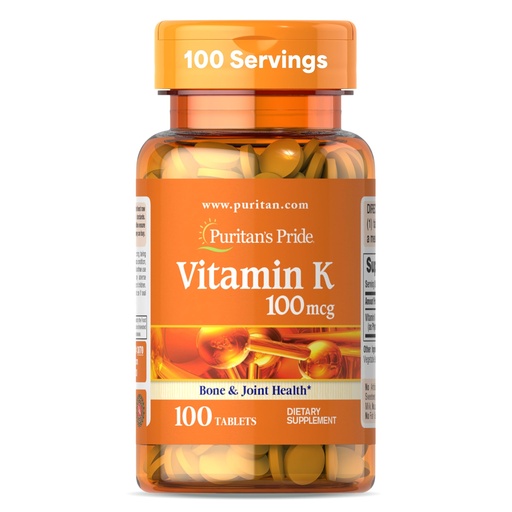 [BRSWIZQ3OV7GE3L4] Puritan's Pride Premium Vitamin K 100mcg, Dietary Supplement for Bone, Joint, and Blood Clotting Health Support, 100 Day Supply, 100 Tablets