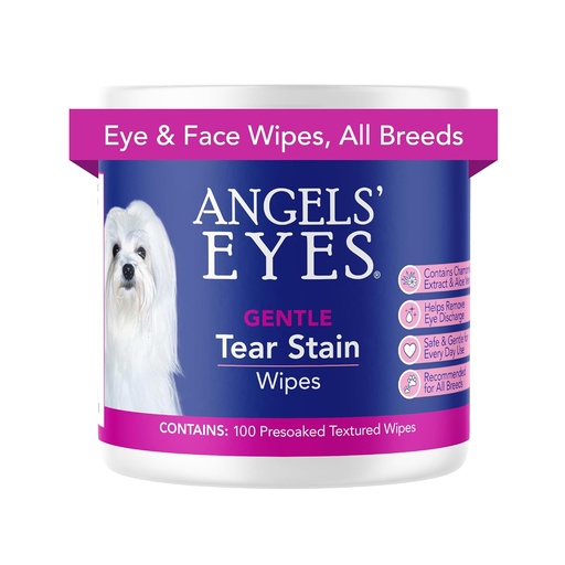 [BRSWIADZOAPB42DE] ANGELS' EYES Gentle Tear Stain & Pet Eye Wipes for All Dogs & Cats Textured Grooming Wipes Remove Discharge & Mucus, Reduce Tear Stains, Hypoallergenic with Aloe & Chamomile, 100ct