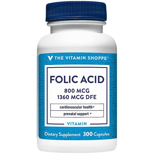 [BRSWIYTYOEDRMFTU] The Vitamin Shoppe Folic Acid 800MCG, Supports Prenatal Fetal (300 Capsules)