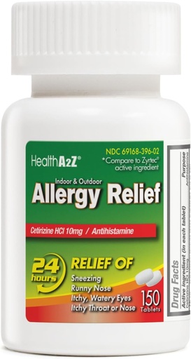 [BRSROGAEBZYWM2DP] HealthA2Z® Allergy Relief | Cetirizine 10mg | All Day Allergy Relief | Indoor & Outdoor | Relief from Itchy Throat, Sneezing, Runny Noses (150 Count (Pack of 1))