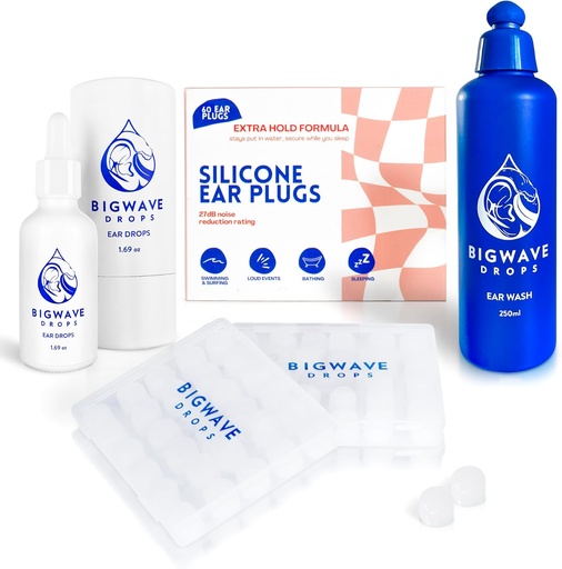 [BRSRAHT2AUMGCDQ6] Ear Care Bundle - Включва капки за уши, измиване на ушите и силиконови тапи за уши - за плувци, спортисти, гмуркачи, пътешественици - Грижи за ушите Продукти за мъже, жени, деца и възрастни - Най-добър подарък за плувци