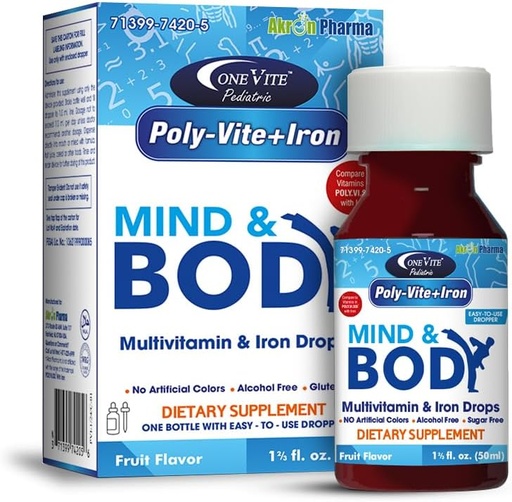 [BRSRAZQ3BAPR6YDB] Multivitamínico multivitamínico de poli-Vite + Iron Drops para nenos e Toddlers - Apoia forte crecemento, desenvolvemento cerebral, saúde inmune - Sen cores artificiais, Gluten-Free, 50mL Botella Dropper por unha Vite