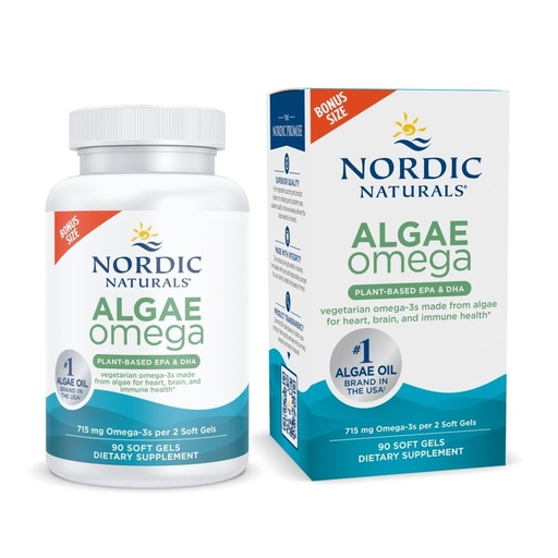 [BRSWYYYYCJ7AIC35] Nordic Naturals Algae Omega - 90 Soft Gels - 715 mg Omega-3 - Certified Vegan Algae Oil - Plant-Based EPA & DHA - Heart, Eye, Immune & Brain Health - Non-GMO - 45 Serving
