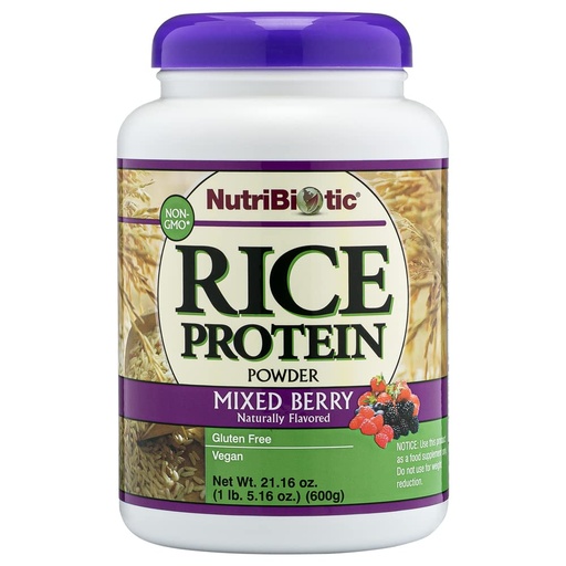 [BRSWIYTYO4GQMFY7] NutriBiotic – Mixed Berry Rice Protein, 1 Lb 5 Oz (600g) | Low Carb, Keto-Friendly, Vegan, Raw Protein Powder | Grown & Processed Without Chemicals, GMOs or Gluten | Easy to Digest & Nutrient-Rich