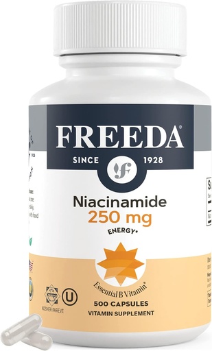 [BRSWIYL6CEPQEADA] Freeda Niacínamid - Vitamín B3 Niacínamid 250 mg - Vegetarián bez Flush Niacín Formula - B3 Vitamíny Niacínamid Supplement - Niacin Flush Free Niacin Supplement Vitamín B3 Nikotinamid, 500 kapsúl