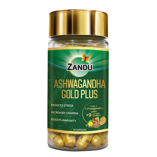 [BRSROGT2OZ7WE2D3] Zandu Ashwagandha Gold Plus, Made with Gold, Ashwagandha, Safed Musli, Shilajit & Other Ayurvedic Ingredients, Helps to Boost Stamina, Strengthens Immunity, 60 Caps