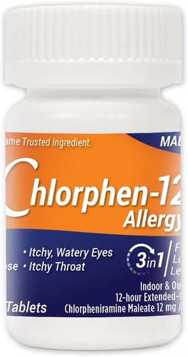 [BRSWIYI7PIDB6G3O] Chlorpheniramine Maleate Extended Release, 12 Mg , 60 Tablets