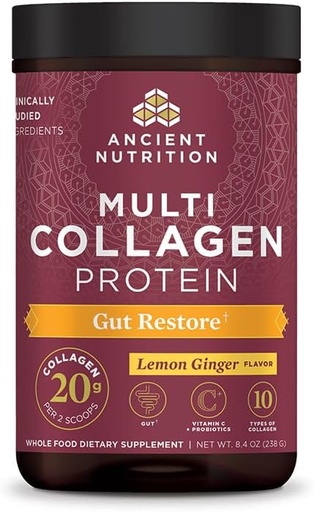 [BRSWGFT5OIBW223P] Ancient Nutrition Collagen Powder Protein, Multi Collagen Protein, Hydrolyzed Collagen Peptides Supports Skin and Nails, Joint Supplement (Gut Restore, 20 Servings)