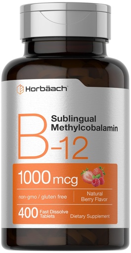 [BRSWYEADPICWOAL7] Horbaach Vitamin B12 1000 mcg Sublingual | 400 Fast Dissolve Tablets | Methylcobalamin Supplement for Women and Men | Berry Flavor | Vegan, Non-GMO, and Gluten Free