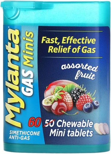 [BRSWKFYCBYIQEDLG] Mylanta Gas Relief Tablets, Gas Minis, Assorted Fruit, 60 Count (Pack of 1)