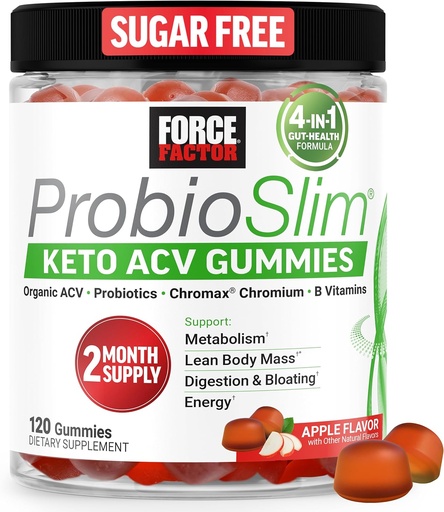 [BRSW2ZD3BZ7QEG32] Force Factor ProbioSlim Keto ACV Gummies, Organic Apple Cider Gummies with LactoSpore Progories & Pregories to Duffolle, Metabolisme, & Ammune Health, 1 Net Carb, Apple Flavor, 120ct