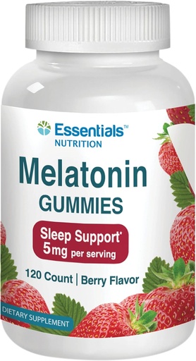 [BRSW2BAZAAHBOAA2] NLMUBR LUCKSIT PsinzmkMelatonin Gummies for Adults by Essentials Nutrition | Melatonin 5 mg Supplement | Vegetarian Gummies | Berry Flavor - 120 Count