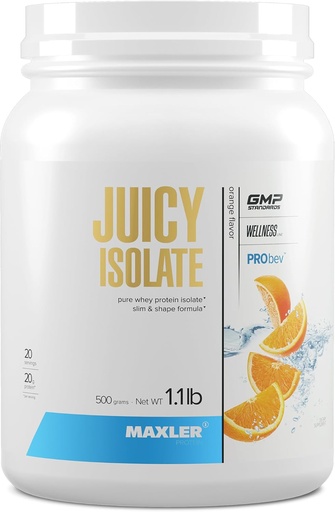 [BRSRAYLYCEFQG233] Maxler Juicy Isolate Protein Pulver - Klare Whey Isolate - Low Lactose, fettfrei, Sugar Free Muscle Recovery Drink für Pre & Post Workout - 90% Protein pro Servierung - Orange 1,1 lb (20 Servierungen)