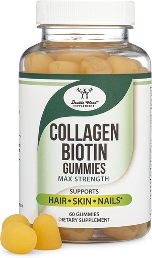 [BRSW2HY7OB6QGAA6] Collagen Gummies for Women Supports Aging (Max Strength - Enhanced with Biotin, Vitamin C, Zinc, and Vitamin E (Longevity for Women and Men) 60 Hair, Skin, and Nails Vitamins (Non-GMO) by Double Wood