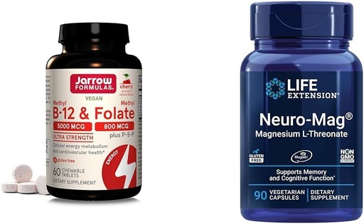 [BRSROBQEA4IBGG34] Jarrow Formulas Ultra Strength Me-12 5000 mcg & Metrik 800 mcg + P-5-P & Life Extension Neuro-mag Magnezyum L-threonate, Brain Health, Memory & Dikkat