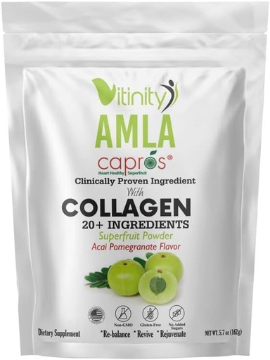 [BRSROZYQCMFWCFD4] VITINITY AMLA SUPERFOOD 20+Key Ingredients Collagen (Type 1 & Type 3) Powder with CLINICALLY Proven Ingredient (AMLA) for Adults,Fast-Acting Liquid DELIVERY(30 Day Supply)