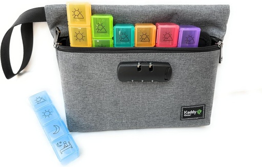 [BRSWYBQ3CB6RMADP] Kaddy Weekly AM/PM Secure Pill Organizer Box, (7-Day / 4-Times-A-Day) Portable Travel with Large Compartments for Medication, Supplements and Vitamins, 3 Digit Lock for Safety