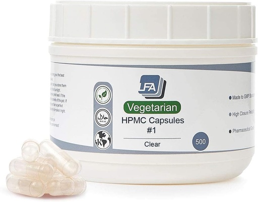 [BRSWYGI5CEDQIADP] Empty Capsules Size 1 - Clear Vegan HPMC - 500 Count - Fits Capsule Filling Machine Tray - Joined Vegetarian Caps Easy Snap for DIY Powder Supplement Pills - Halal Kosher Hypromellose