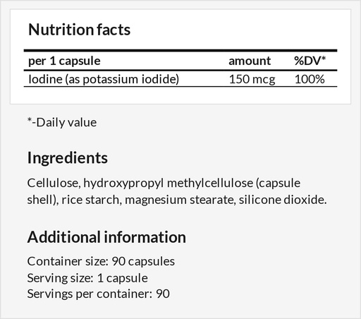 [BRSRMHYFCEPGOAY3] Potassium Iodide 150 mcg per Capsule - 90 Vegan Capsules - 3 Months Supply - for Optimal Gland Function and Energy Metabolism - Diet Supplement by Apollo's Hegemony