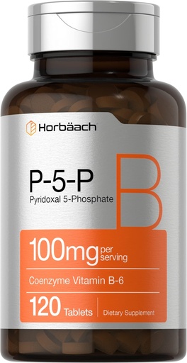 [BRSWGH34BMORS3TP] Horbäach P5P Activated Vitamin B6 100mg | 120 Tablets | Vegetarian Supplement, Non-GMO, Gluten Free | Pyridoxal 5 Phosphate | Coenzyme B6