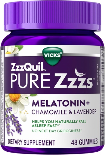 [BRSWGZAPOFYRGELU] ZzzQuil Pure Zzzs Melatonin Gummies, Sleep Aid, Melatonin 2mg, with Chamomile & Lavender, Melatonin Sleep Gummies, Sleep Aids for Adults, Wildberry Vanilla Flavored, 48 Sleep Gummies