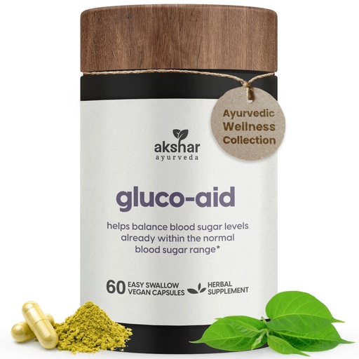 [BRSWYYL2AAHAGC3G] AKSHAR Ayurveda Gluco Support Supplement with Gymnema, Bitter Melon, Turmeric & More, Supports Healthy Levels(60 Capsules)
