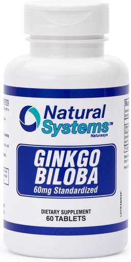 [BRSRMZANDMPA2FL5] Ginkgo Biloba 60 mg by Natural Systems 60 Tablets - Gingko Biloba Powder Brain Supplement - Ginkgo Biloba Concentration Supplements - Memory Vitamins for Men and Women - Boost Energy Supplements
