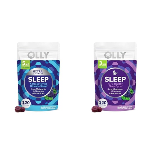 [BRSRAYITDEFRU2Y6] OLLY Extra Strength (5mg) & Regular Strength (3mg) Melatonin Sleep Gummies with L-Theanine, 120 Count BlackBerry Flavor