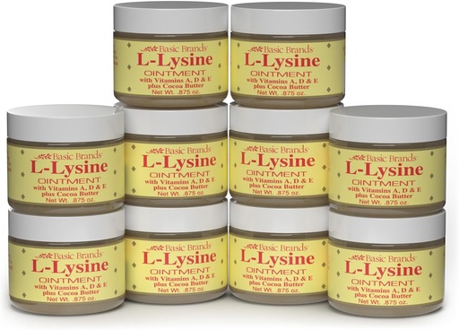 [BRSWKGYIPIGBODTI] Basic Brands - L-Lysine Ointment - 0.875 oz - Lysine Cold Sore Treatment and Blister Relief - Soothes Chapped Lips and Dry Skin – 10-Pack