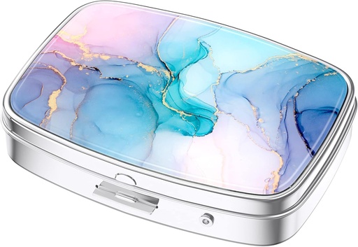 [BRSRMYAFBUCAOYD2] Nipichsha Pill Box, Small Pill Case for Purse & Pocket, Cute Travel Medicine Organizer, Portable Medicine Container Holder to Hold Vitamins, Medication, Fish Oil &amp; Supplements, Colorful Marble