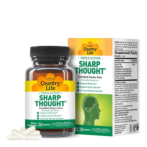 [BRSWIYQEAYNGO3LC] Country Life Sharp Thought - Memory & Cognitive Support Supplement – Sharp-PS Gold Phosphatidylserine + DHA – Promotes Mental Clarity & Faster Recall – Gluten-Free, 30 Capsules