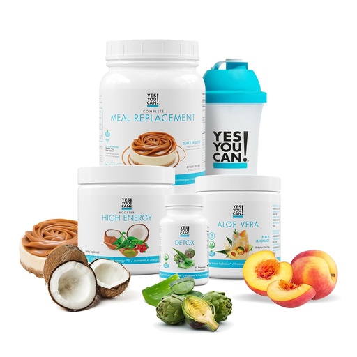 [BRSRMZAOC4NGG23A] Yes You Can! Detox Plus Kit, Daily Cleanse Pure Fiber Meal Replacement Drink Mix, Shake Booster & Supplement, Body Cleanse Kit for Men and Women, Daily System Cleanse - Dulce de Leche, Peach Lemonade