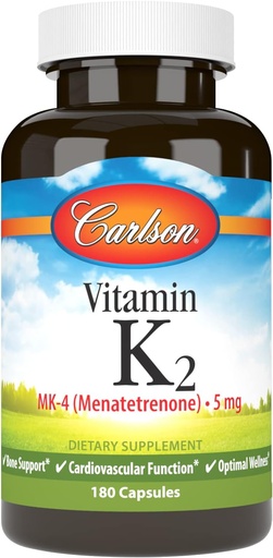[BRSWECQ2BFYBMAAU] Carlson - Bộ chỉ đường K2 MK-4 (Menatetreone), 5 mg, Eng K Append, Bone Proprofs, K2 Nation, Soy- Free, K-2, 180 Capsules