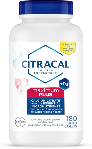 [BRSWIYYFCEMQCFDU] Citracal 최대 플러스, 650 mg 칼슘 구연산염, 쉽게 25 mcg (1000 IU) 비타민 D3, 뼈 건강 지원, 나이 12+를 위한 칼슘 보충교재, 180 조사 (포장 May Vary)