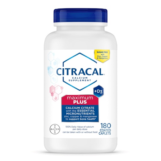 [BRSWIYYFCEMQCFDU] Citracal Maximum Plus Calcium Supplement - Calcium Citrate with Vitamin D3, Zinc, & Essential Minerals for Bone Health Support, Ages 12+, 180 Count (Packaging May Vary)