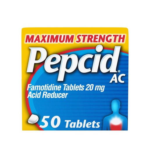 [BRSWIYTZDN4WMDL4] Pepcid AC Maximum Strength Heartburn Relief Tablets, OTC Medicine Prevents & Relieves Heartburn & Acid Reflux Due to Acid Indigestion, 20mg Famotidine Acid Reducer, Fast-Acting, 50 ct