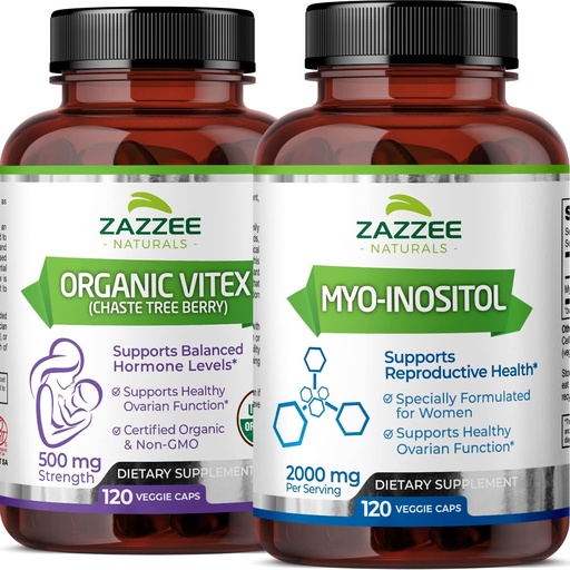 [BRSW2HT6BAJQIGQ6] Zazzee Myo-Inositol Capsules and USDA Organic Vitex Capsules, Vegan, Non-GMO and All-Natural