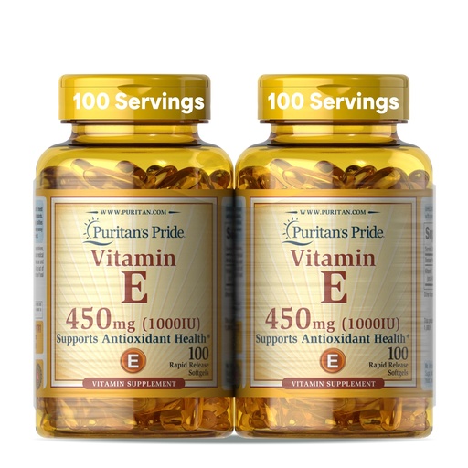 [BRSWYGARBMPQ2G3A] Puritan's Pride Vitamin E-450mg (10,000IU), Vitamin Supplement for Immune System Function and Antioxidant Health Support, 100 Rapid Release Softgels, 2 Pack