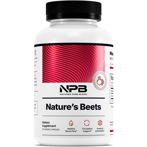 [BRSW2ZL5PN7WCHTP] Nature's Pure Blend Organic Beet Root Powder Capsules – Beet Root Capsules & Beets Supplements for Circulation – L Arginine – Nitric Oxide Supplements – 1500MG